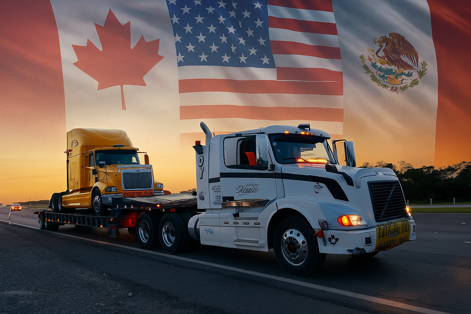 Camión transportando maquinaria pesada